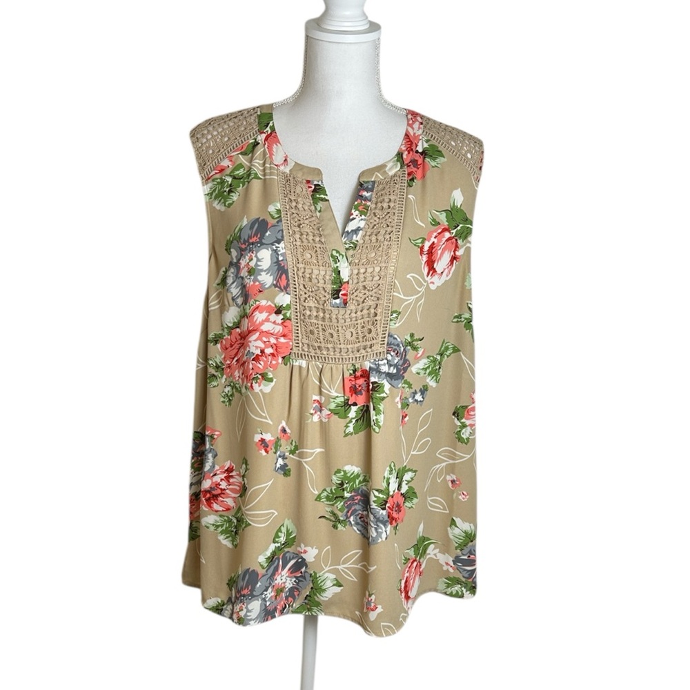Daniel Rainn DR2 Size XL Open Crochet Floral Sleeveless Top Blouse